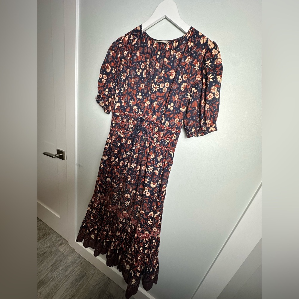 ULLA JOHNSON Zaria Cotton Midi Floral Puff Sleeve Dress Size 6 - Picture 9 of 15